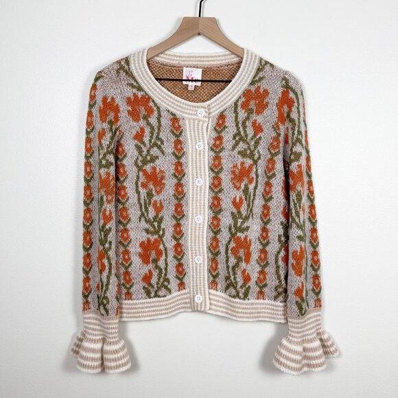 So Me Floral Intarsia Button-Up Sweater Cardigan Size S - Picture 5 of 11